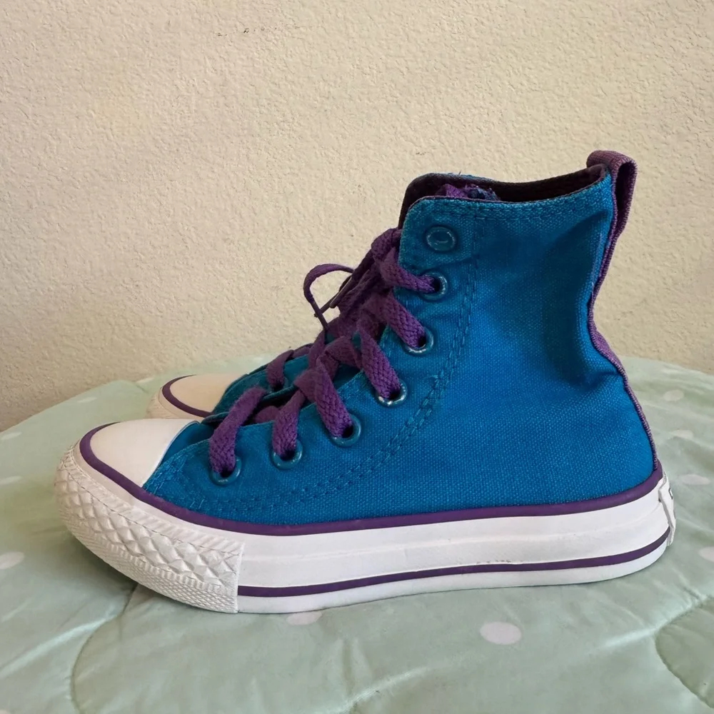 Converse Blue High-Tops with Purple Details Kids Size 10.5